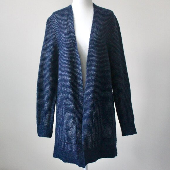 Time and Tru Blueberry Blue Speckled Midi Open Cardigan Sweater Pockets Small - Picture 1 of 6